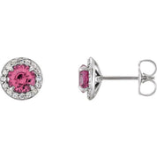 Lab-Grown Gemstone and Natural Diamond Halo Earrings Series 86458