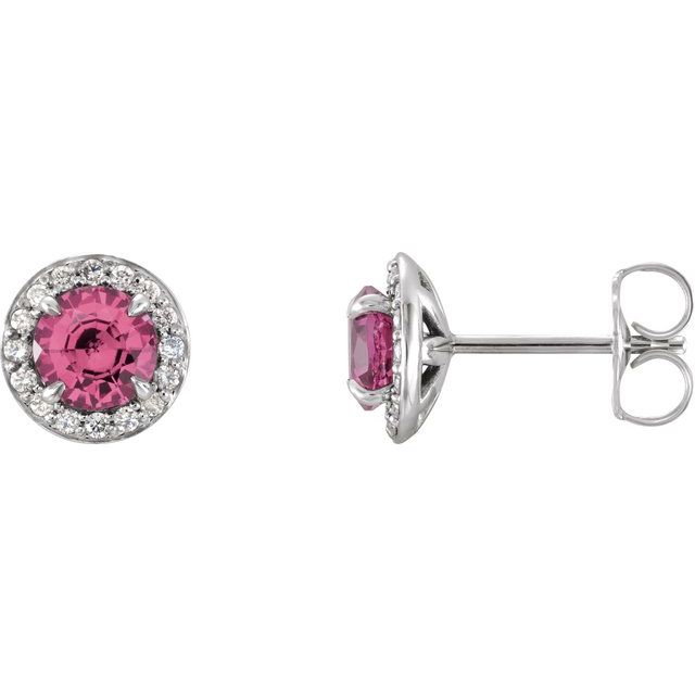 Lab-Grown Gemstone and Natural Diamond Halo Earrings Series 86458