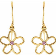 14K Yellow Natural Pink Tourmaline Flower Earrings