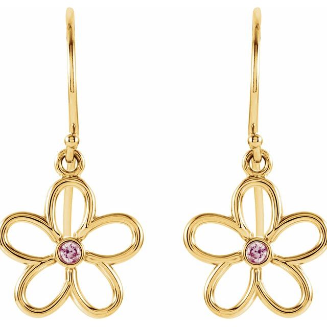 14K Yellow Natural Pink Tourmaline Flower Earrings