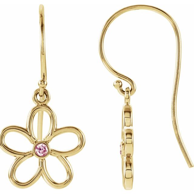 14K Yellow Natural Pink Tourmaline Flower Earrings