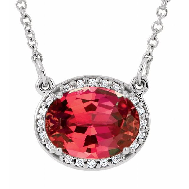 14K White Lab-Grown Ruby & .04 CTW Natural Diamond 16 1/2" Necklace