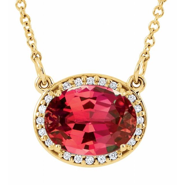 14K Yellow Lab-Grown Ruby & .04 CTW Natural Diamond 16 1/2" Necklace