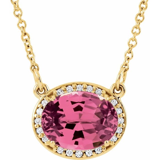 14K Yellow Natural Pink Tourmaline & .04 CTW Natural Diamond 16 1/2" Necklace