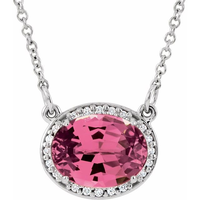 14K White Natural Pink Tourmaline & .04 CTW Natural Diamond 16 1/2" Necklace