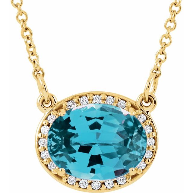 14K Yellow Natural Swiss Blue Topaz & .04 CTW Natural Diamond 16 1/2" Necklace