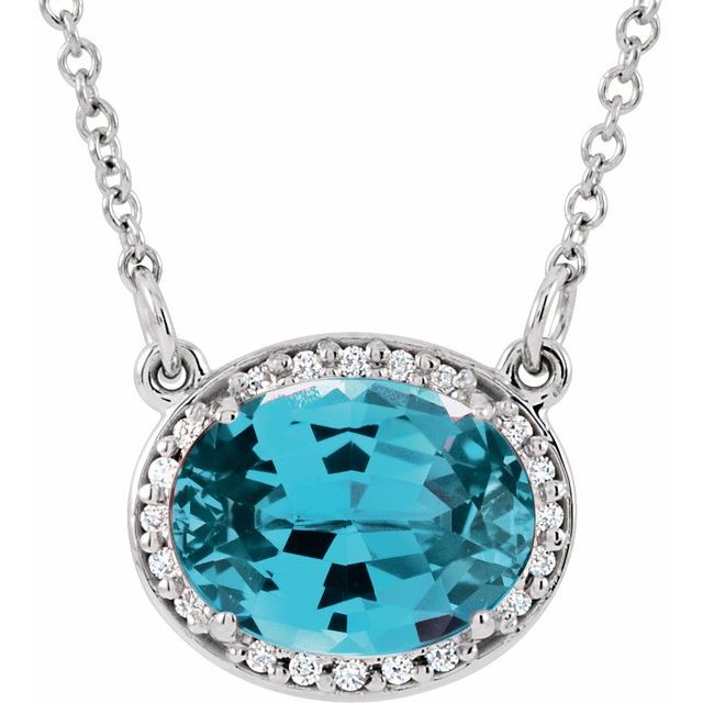 14K White Natural Swiss Blue Topaz & .04 CTW Natural Diamond 16 1/2" Necklace