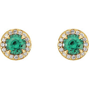 14K Yellow 5 mm Lab-Grown Emerald & 1/8 CTW Natural Diamond Earrings
