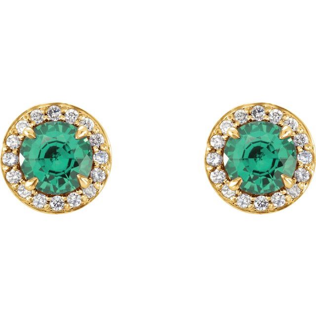14K Yellow 5 mm Lab-Grown Emerald & 1/8 CTW Natural Diamond Earrings