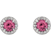 Lab-Grown Gemstone and Natural Diamond Halo Earrings Series 86458