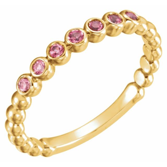 14K Yellow Natural Pink Tourmaline Stackable Ring