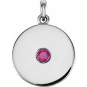 14K White Natural Ruby Disc Pendant