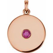 14K Rose Natural Ruby Disc Pendant