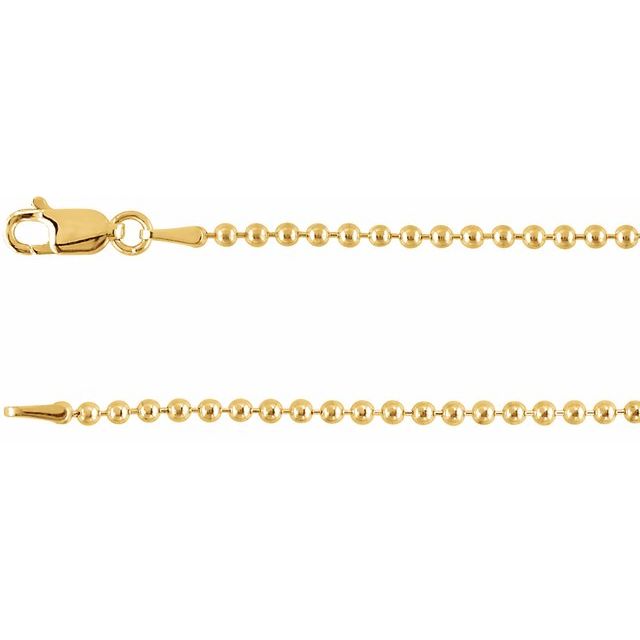 14K Yellow 2 mm Hollow Bead 7" Chain