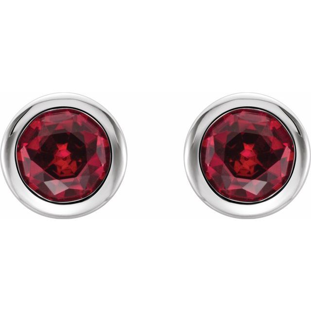 14K White Lab-Grown Ruby Bezel-Set Earrings
