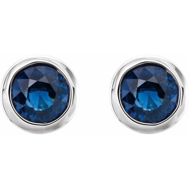 14K White Lab-Grown Blue Sapphire Bezel-Set Earrings