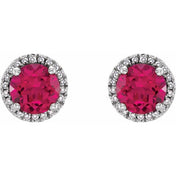 Sterling Silver Lab-Grown Ruby & .01 CTW Natural Diamond Earrings