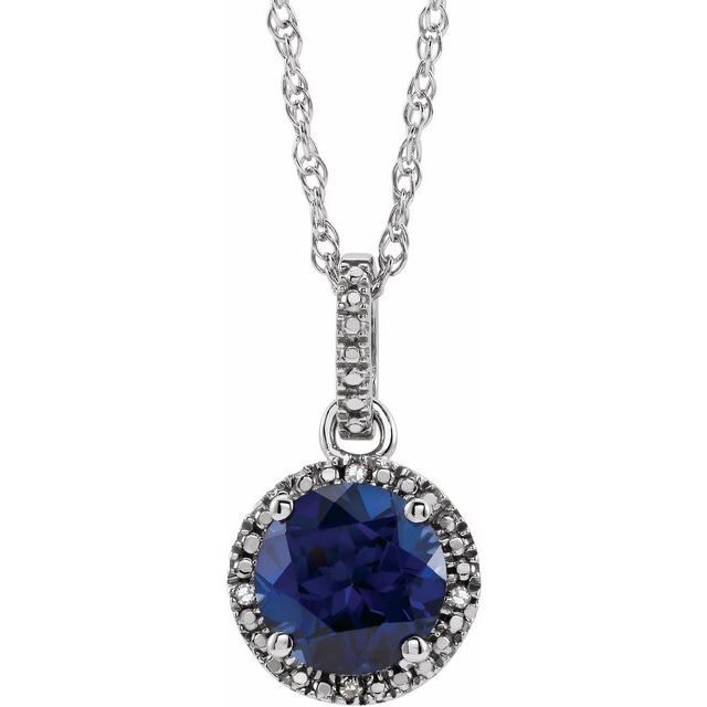 Sterling Silver Lab-Grown Blue Sapphire & .01 CTW Natural Diamond 18" Necklace