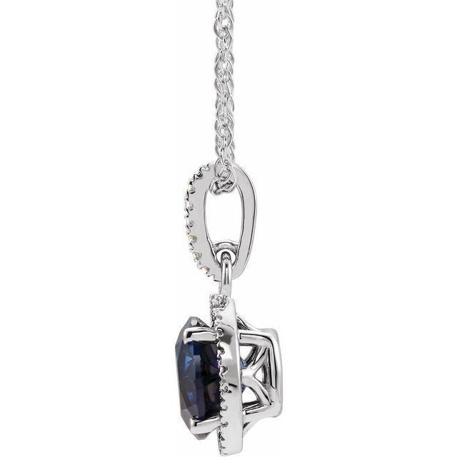Sterling Silver Lab-Grown Blue Sapphire & .01 CTW Natural Diamond 18" Necklace
