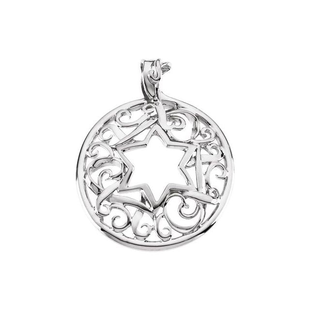 14K White 34x27.5 mm Star of David Pendant