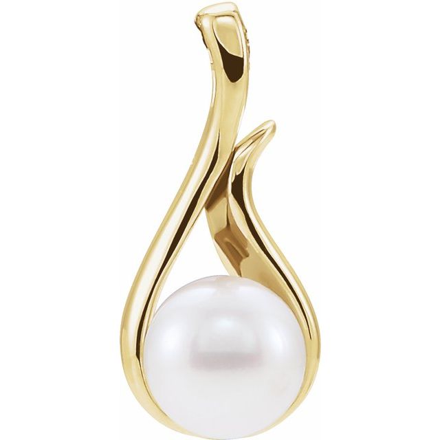 14K Yellow Gold Cultured White Freshwater Pearl Pendant - Elegant Jewelry by Brand