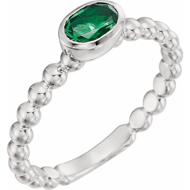 14K White Lab-Grown Emerald Family Stackable Ring