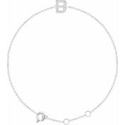 14K White .07 CTW Natural Diamond Initial B 6-7" Bracelet