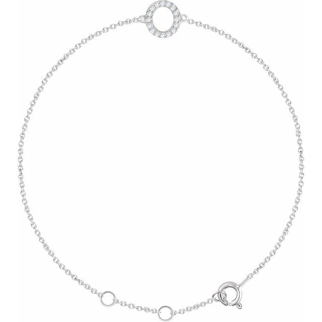 14K White .06 CTW Natural Diamond Initial O 6-7" Bracelet