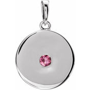 14K White Natural Pink Tourmaline Disc Pendant