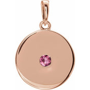 14K Rose Natural Pink Tourmaline Disc Pendant
