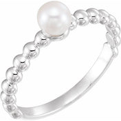 14K White Cultured White Freshwater Pearl Stackable Ring - Elegant Pearl Jewelry