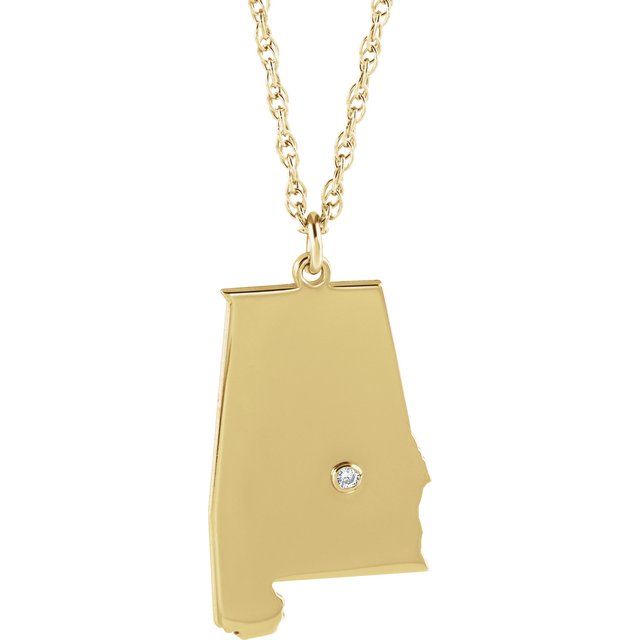 10K Yellow .015 CT Natural Diamond Alabama State Accent City 18" Necklace