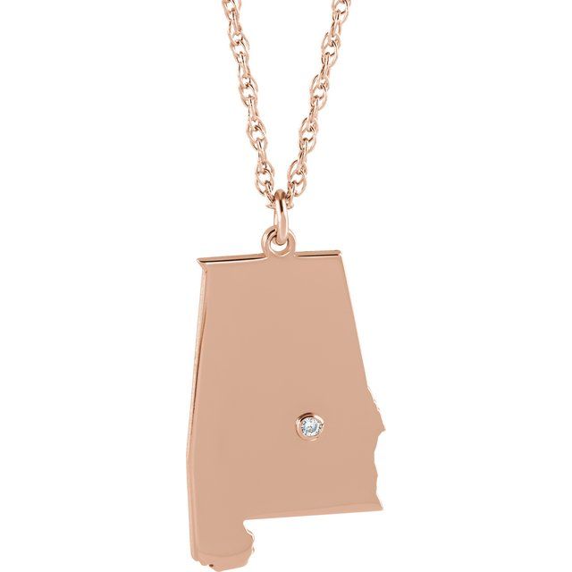 14K Rose .015 CT Natural Diamond Alabama State Accent City 18" Necklace