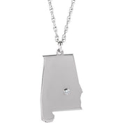 Rhodium-Plated Sterling Silver .015 CT Natural Diamond Alabama State Accent City 18" Necklace