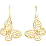 14K Yellow 1/6 Natural Daimond Floral Butterfly Earrings