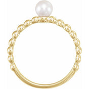 14K Yellow Cultured White Freshwater Pearl Stackable Ring - Elegant Design by Brand Name