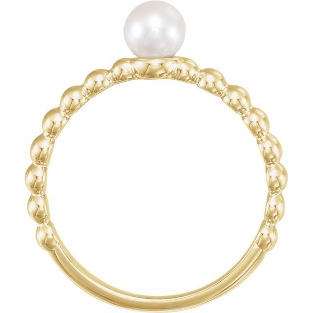 14K Yellow Cultured White Freshwater Pearl Stackable Ring - Elegant Design by Brand Name