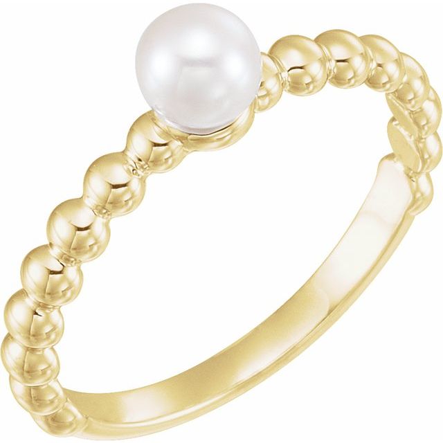 14K Yellow Cultured White Freshwater Pearl Stackable Ring - Elegant Design by Brand Name