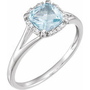 14K White Natural Sky Blue Topaz & .05 CTW Natural Diamond Ring