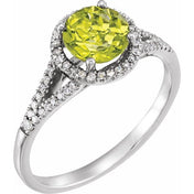 14K White Natural Peridot & 1/6 CTW Natural Diamond Ring