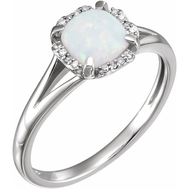 14K White Lab-Grown Opal & .05 CTW Natural Diamond Ring