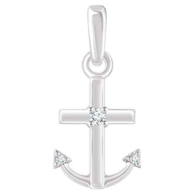 14K White Gold .03 CTW Natural Diamond Anchor Pendant - Elegant Maritime Jewelry