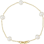 14K Yellow Cultured White Freshwater Pearl 5-Station 7" Bracelet