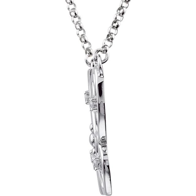 Sterling Silver .08 CTW Natural Diamond Butterfly & Floral 18" Necklace