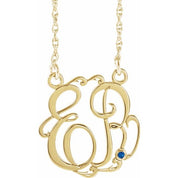 10K Imitation Blue Sapphire Script Monogram Necklace with 2 or 3 Initials in Various Sizes