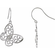 Sterling Silver 1/6 Natural Daimond Floral Butterfly Earrings