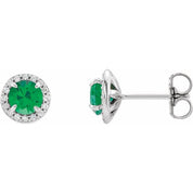 14K White 4 mm Lab-Grown Emerald & 1/10 CTW Natural Diamond Earrings