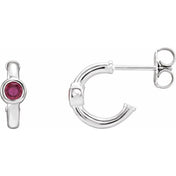 Sterling Silver Natural Ruby Huggie Hoop Earrings