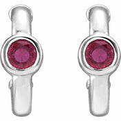 Sterling Silver Natural Ruby Huggie Hoop Earrings