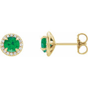 14K Yellow 4 mm Lab-Grown Emerald & 1/10 CTW Natural Diamond Earrings